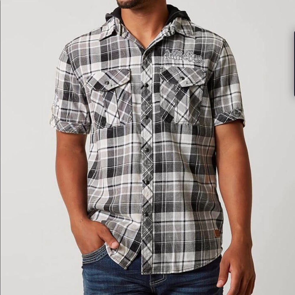 Affliction Hooded Snap Up Tee.   L